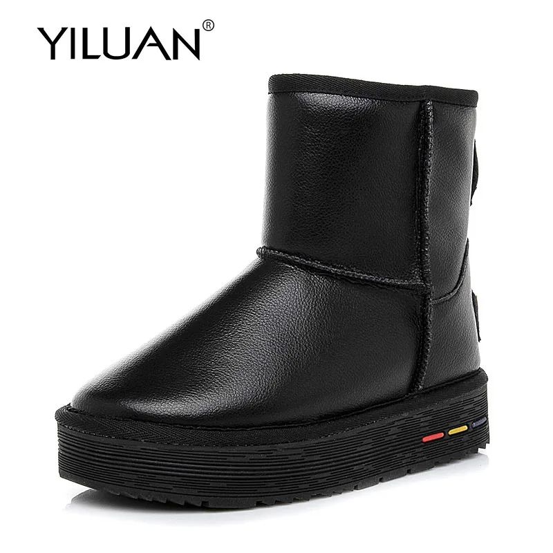 YILUAN/черные зимние ботинки Модные женские на платформе новый стиль 2019 года