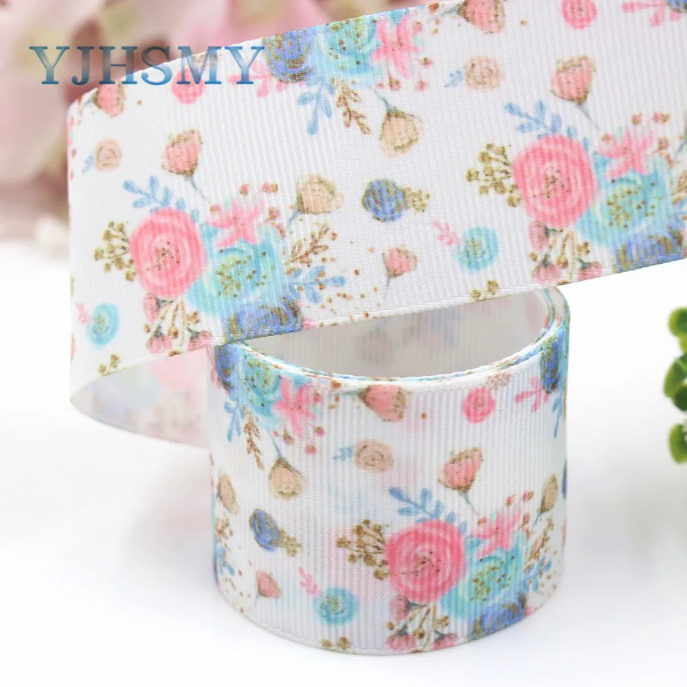 YJHSMY I 19221 384 38 мм 10 ярдов Цветок термопечать ленты grosgrain Бант колпачок DIY аксессуары