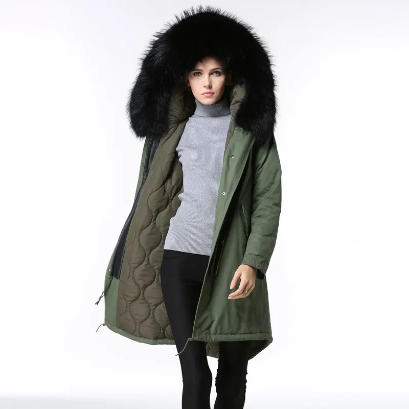 

Fashion Spring Autumn black raccoon fur collar filling cotton basic jacket