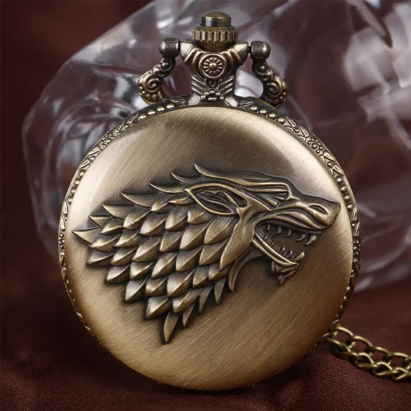 Винтажные карманные часы Thrones of Game Stark House Crest Wolf бронзовые Кварцевые ожерелье