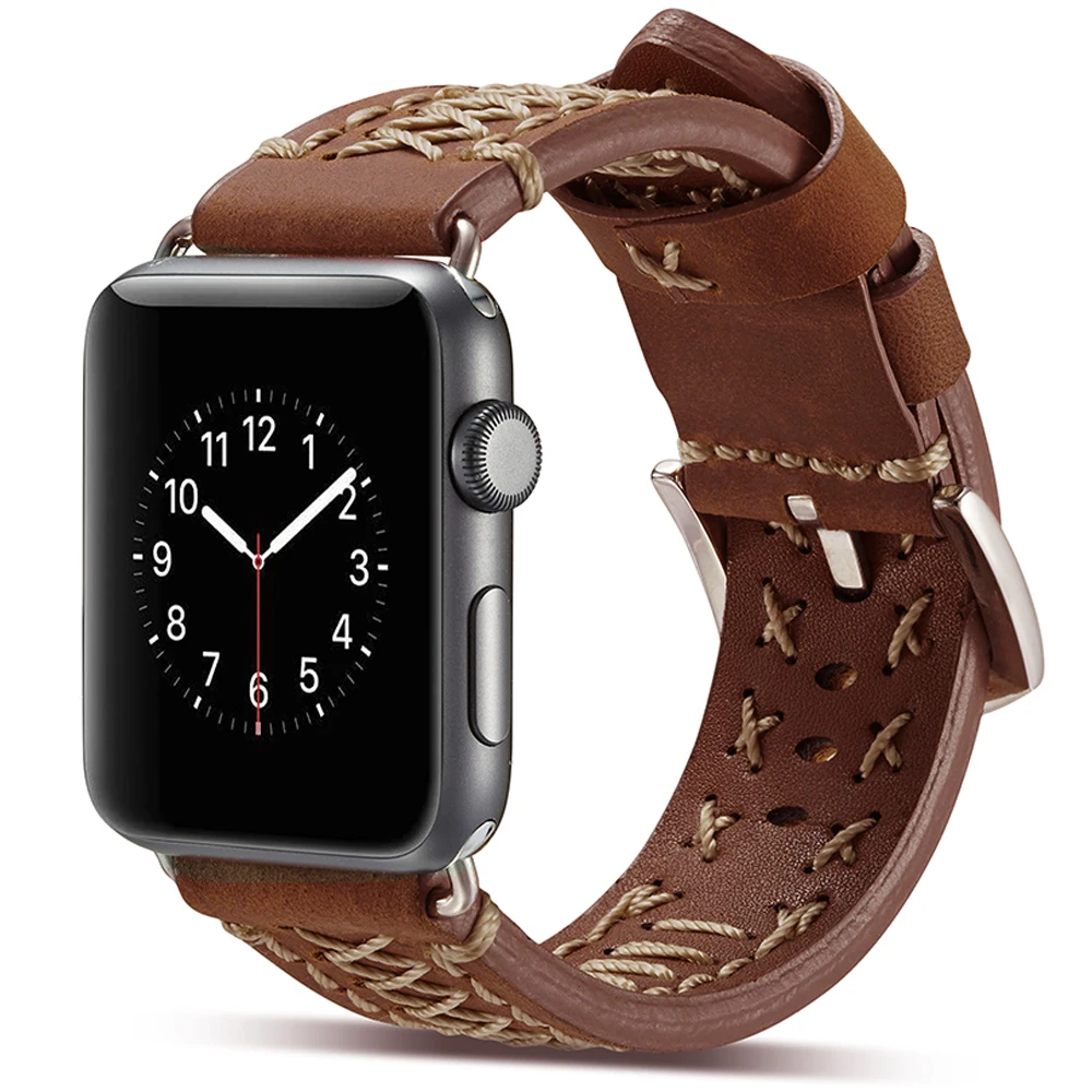 38 мм 42 ремешок для Apple Watch из натуральной кожи ручная работа линия шитье украшения