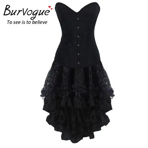 Black Burvogue сексуальные стимпанк Корсеты и бюстье кружевной топ корсет женский пуш-ап Готический корсет со стальными косточками - Цвет: Black