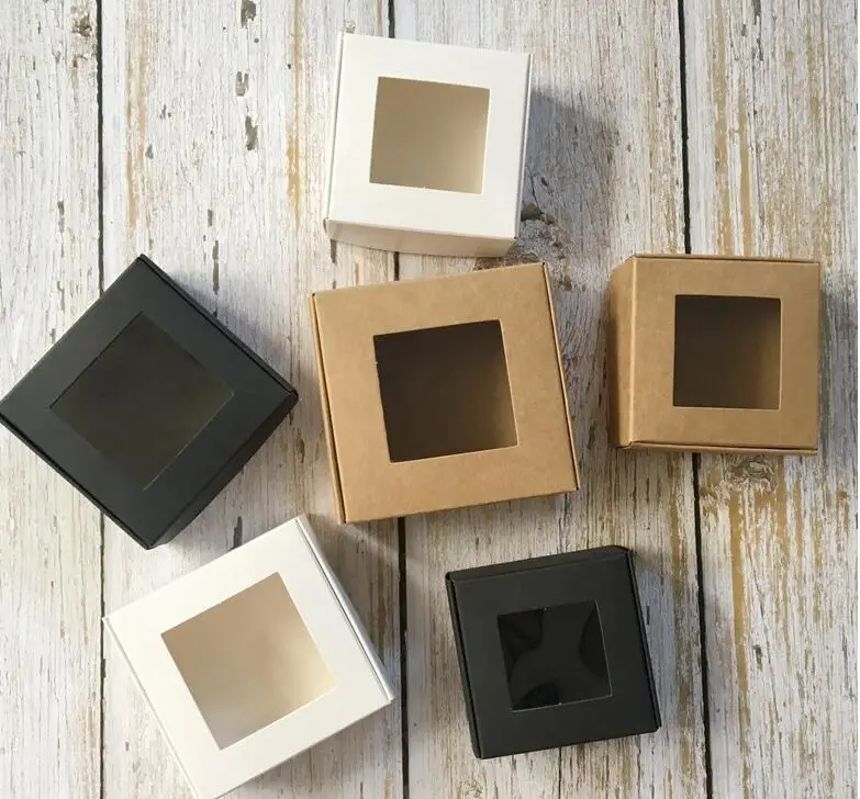 5pcs 8.5*8.5*3.5cm Kraft Window Box Soap Packaging Jewelry Craft for Wedding Party Small Cardboard Candy | Дом и сад