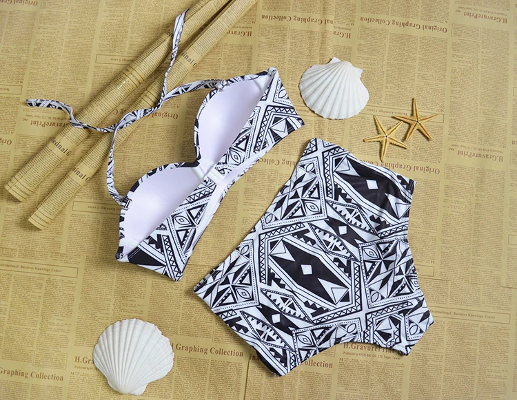 Женский купальник с принтом граффити винтажный высокой талией и пуш-апом | Спорт