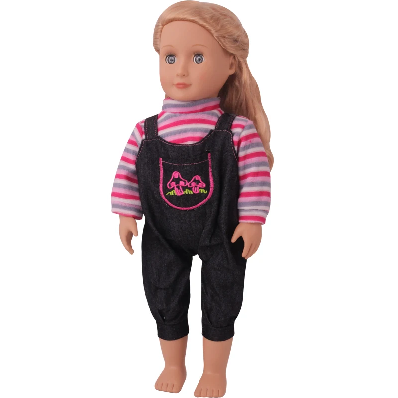 18 inch Girls doll clothes Yellow magenta striped shirt with pants American new born dress Baby toys fit 43 cm baby dolls c801 | Игрушки и