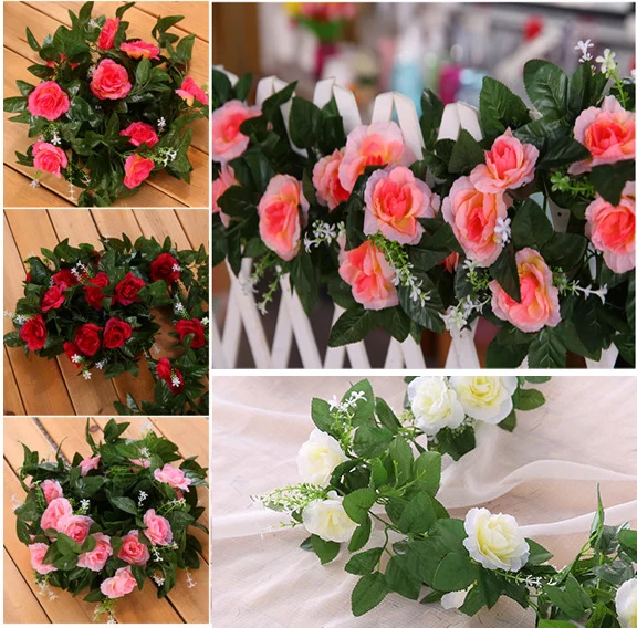 NuoNuoWell 2pcs-упаковка розовый/красная роза гирлянда искусственные лозы украшение шелковые цветы струна Свадебный декор DIY домашний поддельный листва