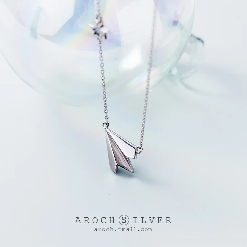 AROCH S925 Серебряный бумажный самолетик ожерелье женское в японском стиле простая