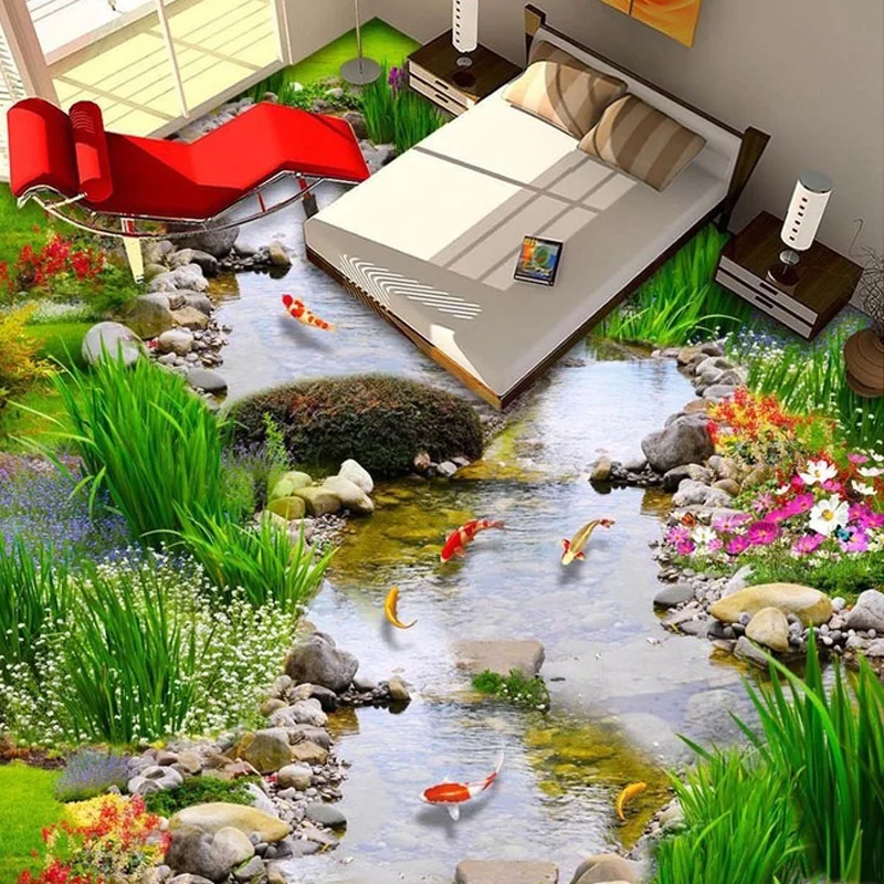 Пасторальный Creek пользовательские 3D Пол фрески ПВХ самоклеющаяся