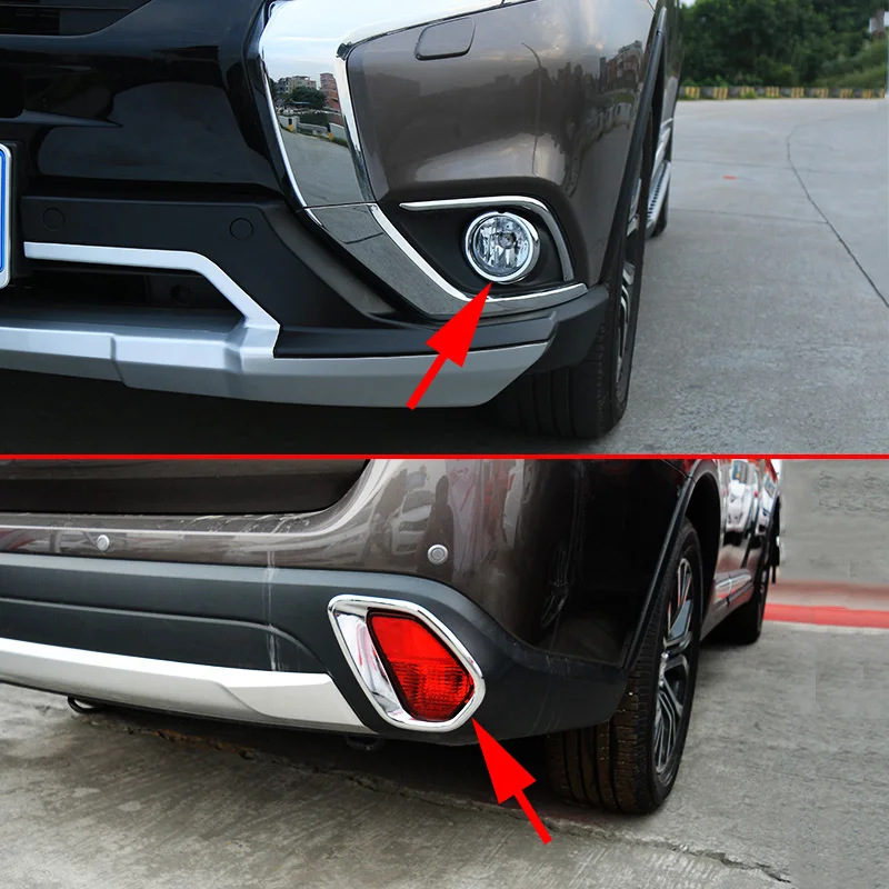 4Pcs Front + Rear Combo For 2016-2018 Mitsubishi Outlander Fog Light Ring Frame Accessories Silver Chrome Cover Kits | Автомобили и