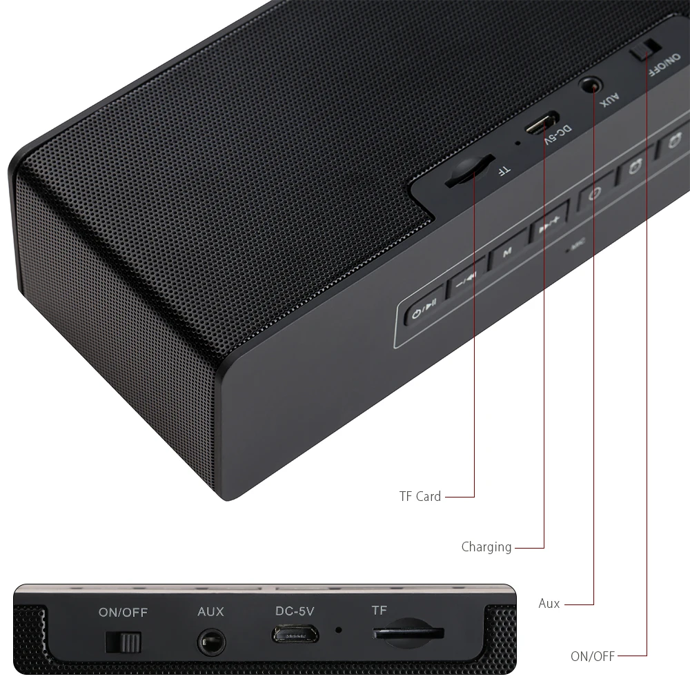 TOPROAD портативная bluetooth колонка с микрофоном стереозвук Rock уличный беспроводной