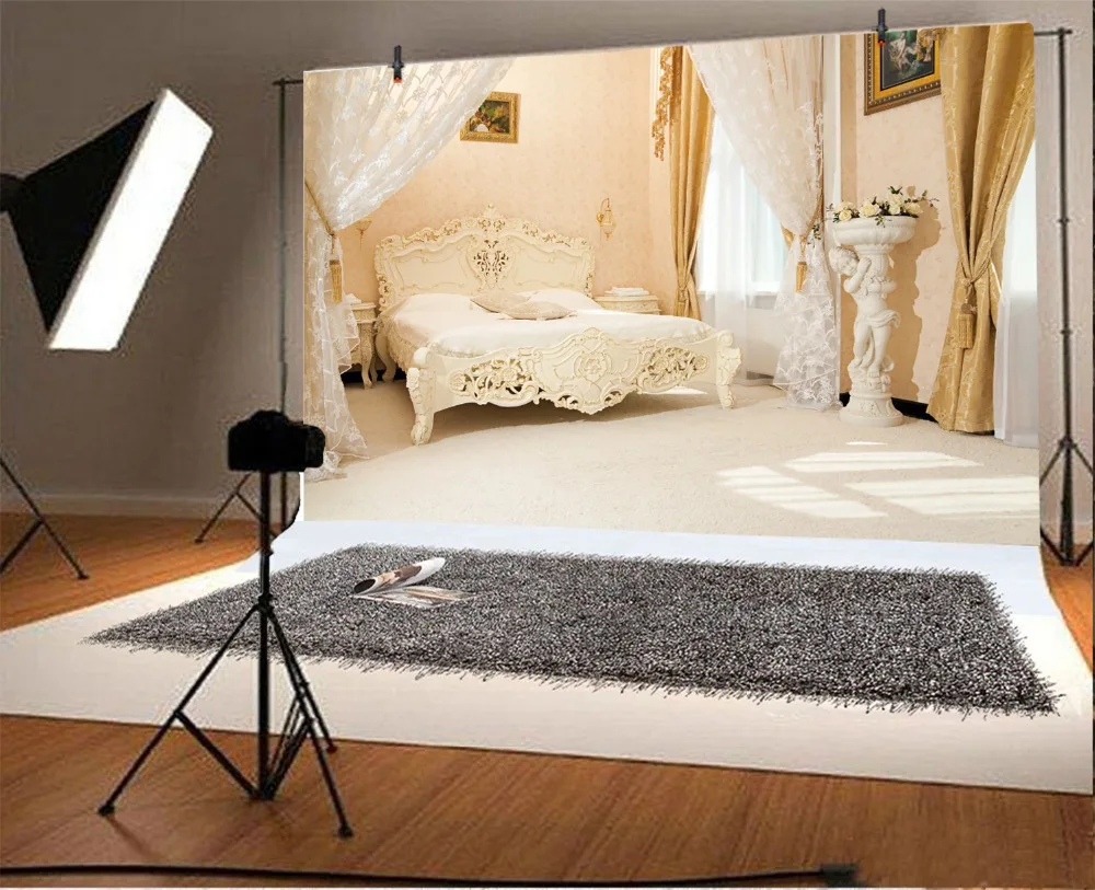Laeacco Boudoir интерьер окна шторы кровать цветы фотографии фоны индивидуальные