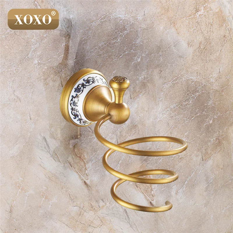 

XOXOWall mounted hair dryer holder antique brass hairdryer rack bathroom accessories storage shelf 11079BT