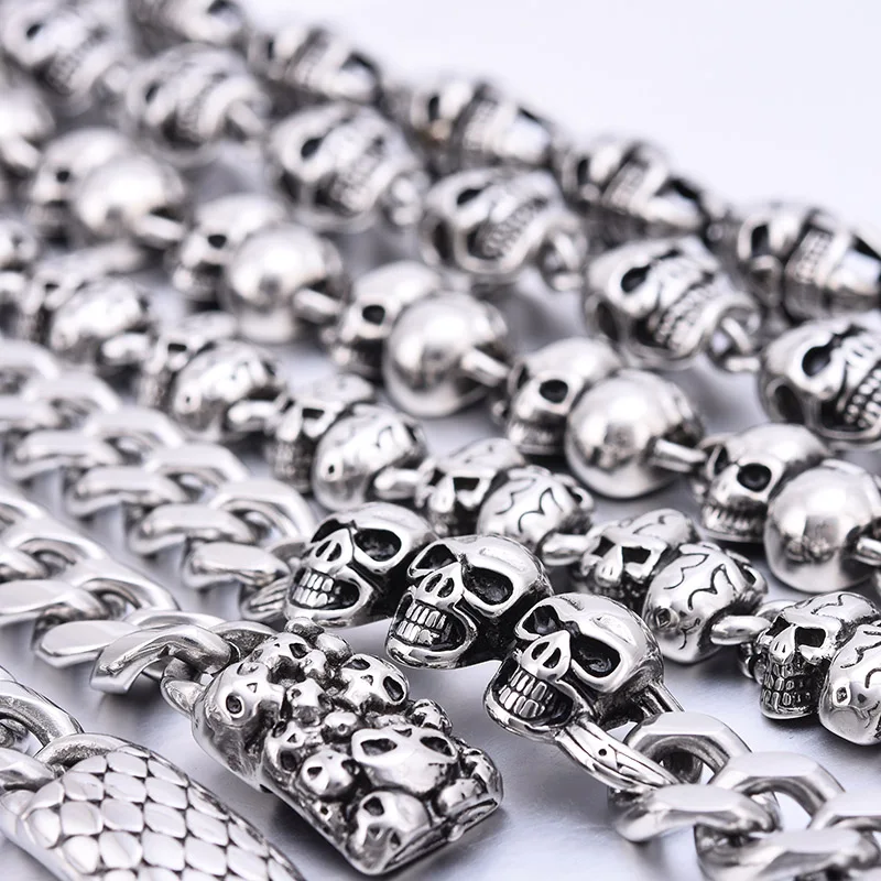 Модный женский и мужской браслет из нержавеющей стали с черепом цепочка на