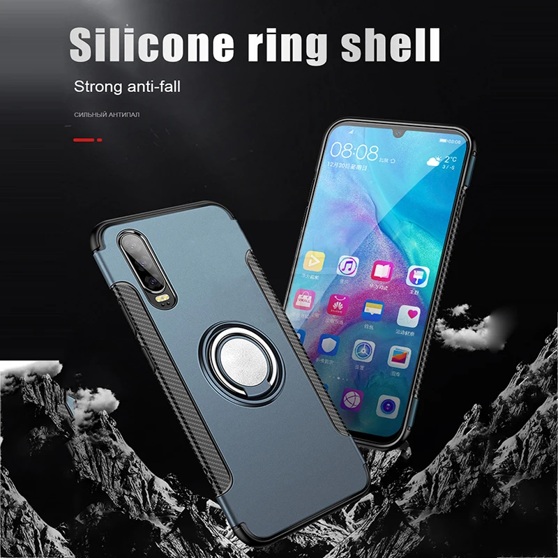 Shockproof Armor Soft Silicone Bumper Case For Huawei P Smart Plus Hard Cover P20 P30 Lite Pro 360 Metal Ring Holder |