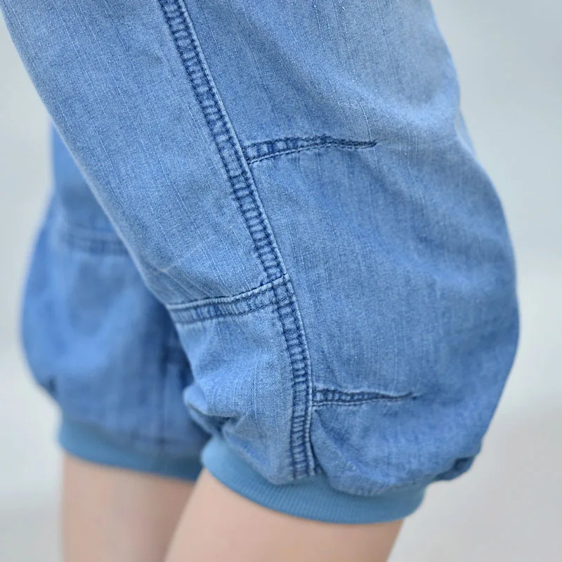 Женские джинсы капельки большого размера свободные шаровары из тонкой ткани с