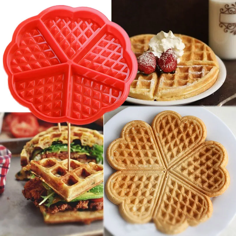 

DIY Heart Shape Waffle Mold 5-Cavity/4-Hold Silicone Oven Pan Baking Cookie Cake Muffin Cooking Tools Kitchen Accessories Supply