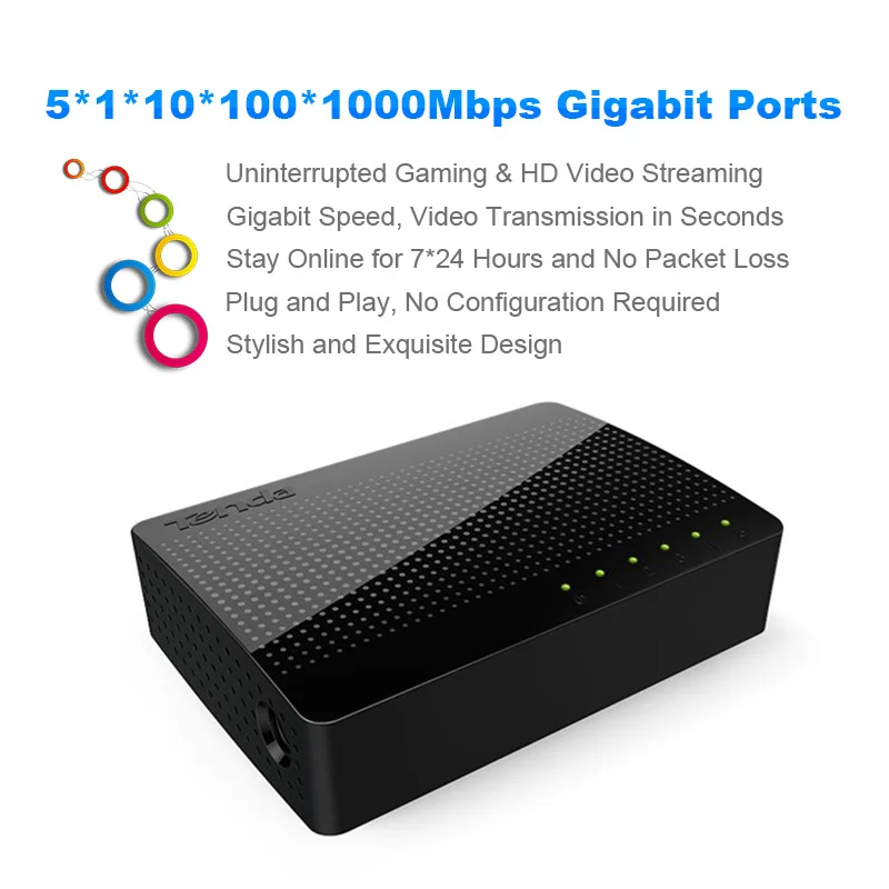 Сетевые переключатели Tenda SG105 5 портовый гигабитный настольный коммутатор 10/100/1000 Мбит/с RJ45 порт Soho Коммутатор 16 Гбит/с коммутационная Емкость