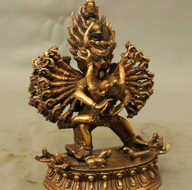 Китайская Бронзовая тибетская буддистская статуя яма дхармараджа Ямантака Яб