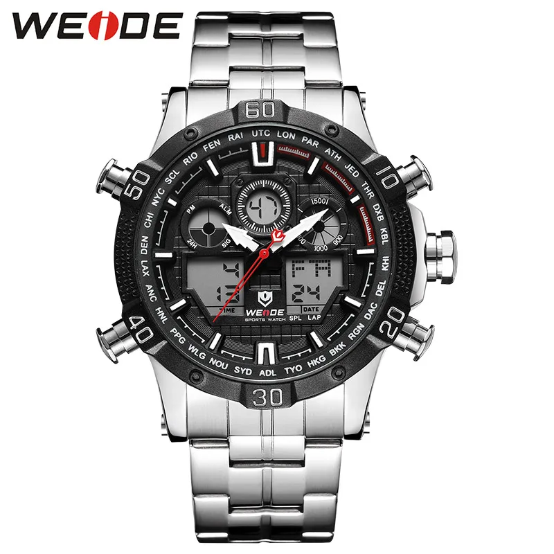 WEIDE, Кварцевые спортивные наручные часы, настоящие автоматические мужские часы, лучший бренд, Роскошные мужские часы, аналоговые, нержавеющая сталь, дата, цифровой led