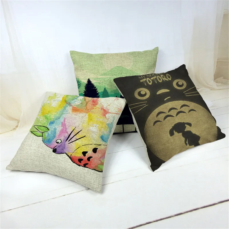 Новая хлопковая льняная наволочка с рисунком Тоторо подушка принтом домашний