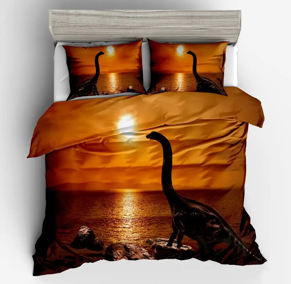 

Duvet Cover Long necked Dinosaurs simple wind 2/3pcs British Style Family student dormitory Quilt cover pillowcase