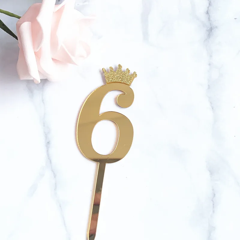 gold6 1 шт., новинка, золотая, серебристая Корона, номер 0123456789, украшение для торта на день рождения, акриловые, золотые, детские, на день рождения, Annivesary, вечерние украшения - Цвет: gold6