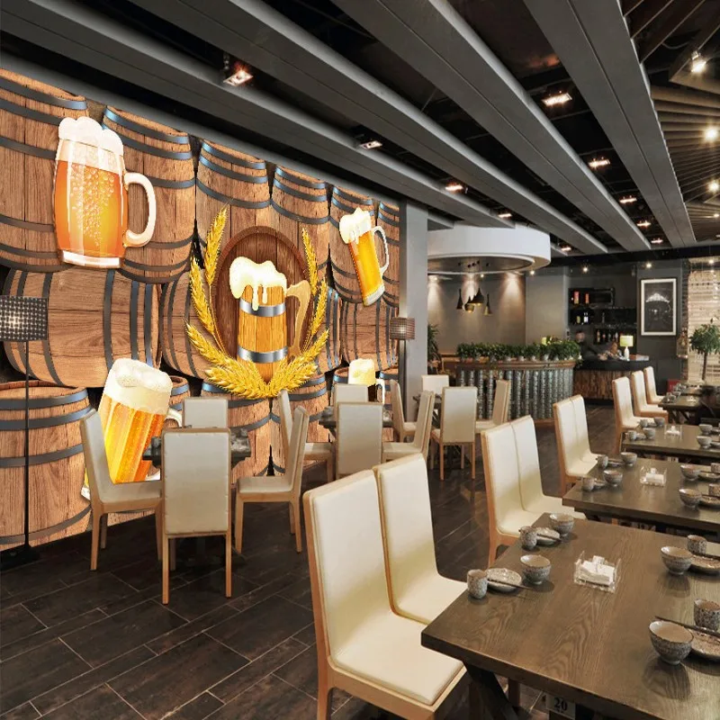 Пользовательские 3d обои ностальгические чашки ведра пива на заказ Фреска