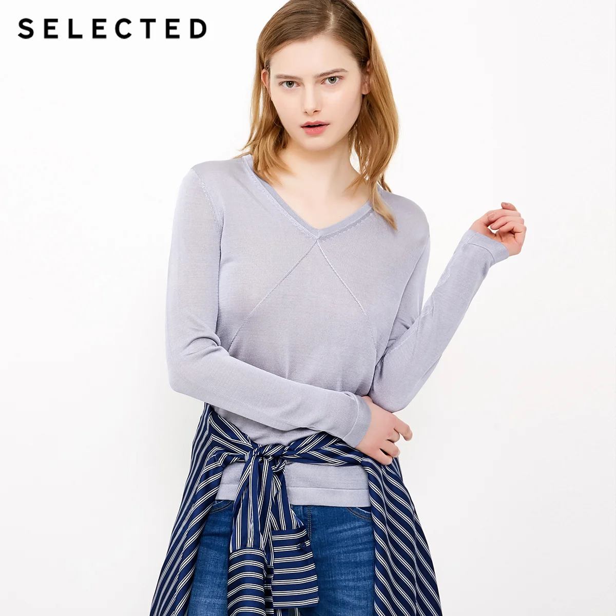 Выбранный бренд Новый Модный повседневный простой v-образный вырез сплошной цвет