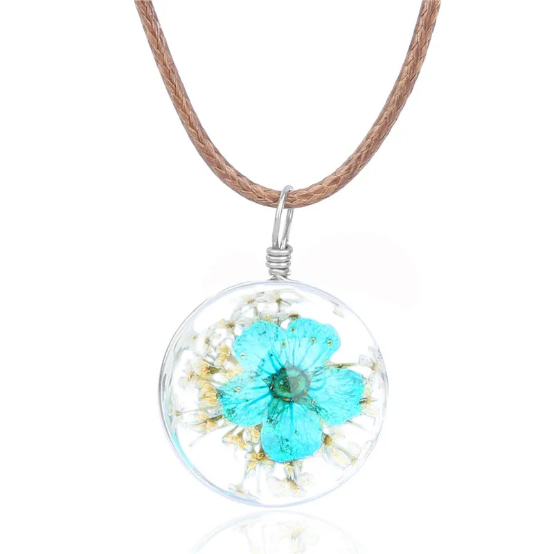 Круглая Хрустальная подвеска из сухого цветка ожерелье ручной работы кружевные