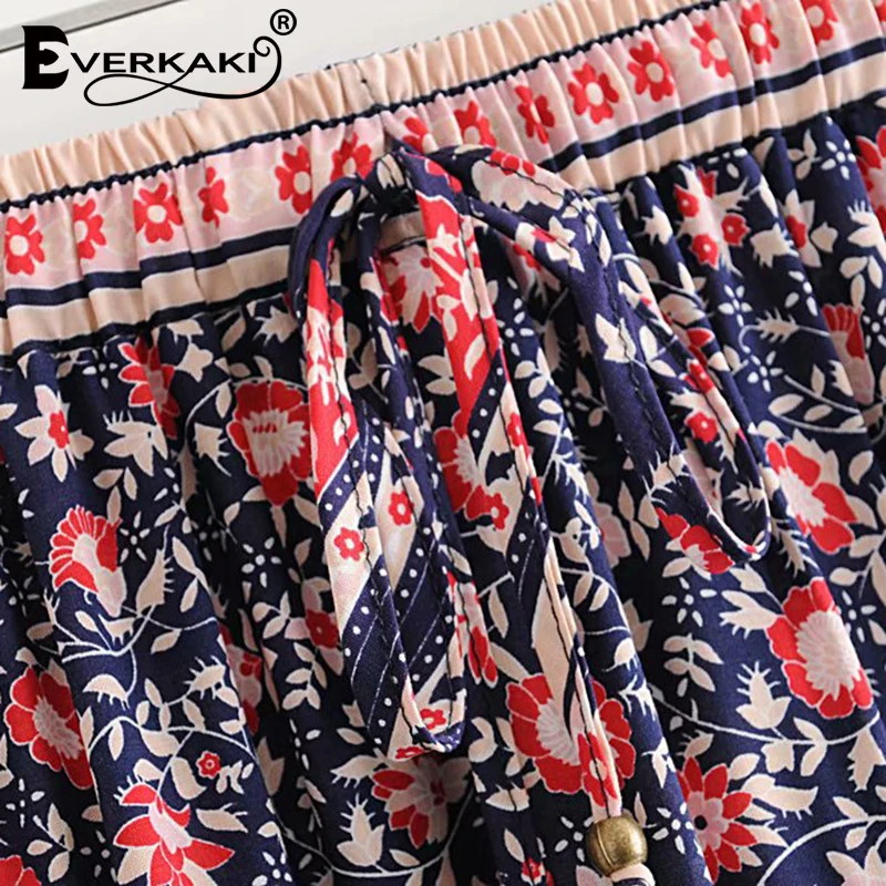 Everkaki цыганские Длинные юбки с принтом женские Boho пояса высокой талией длинные