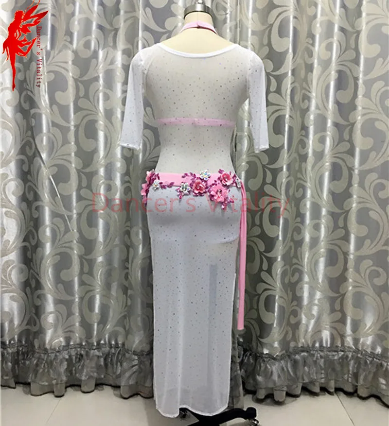 

Lady Elegant dance dress luxury flowers bra top and long dress Women Performance clothes B/C cup S/M/L ballroom dance clothing