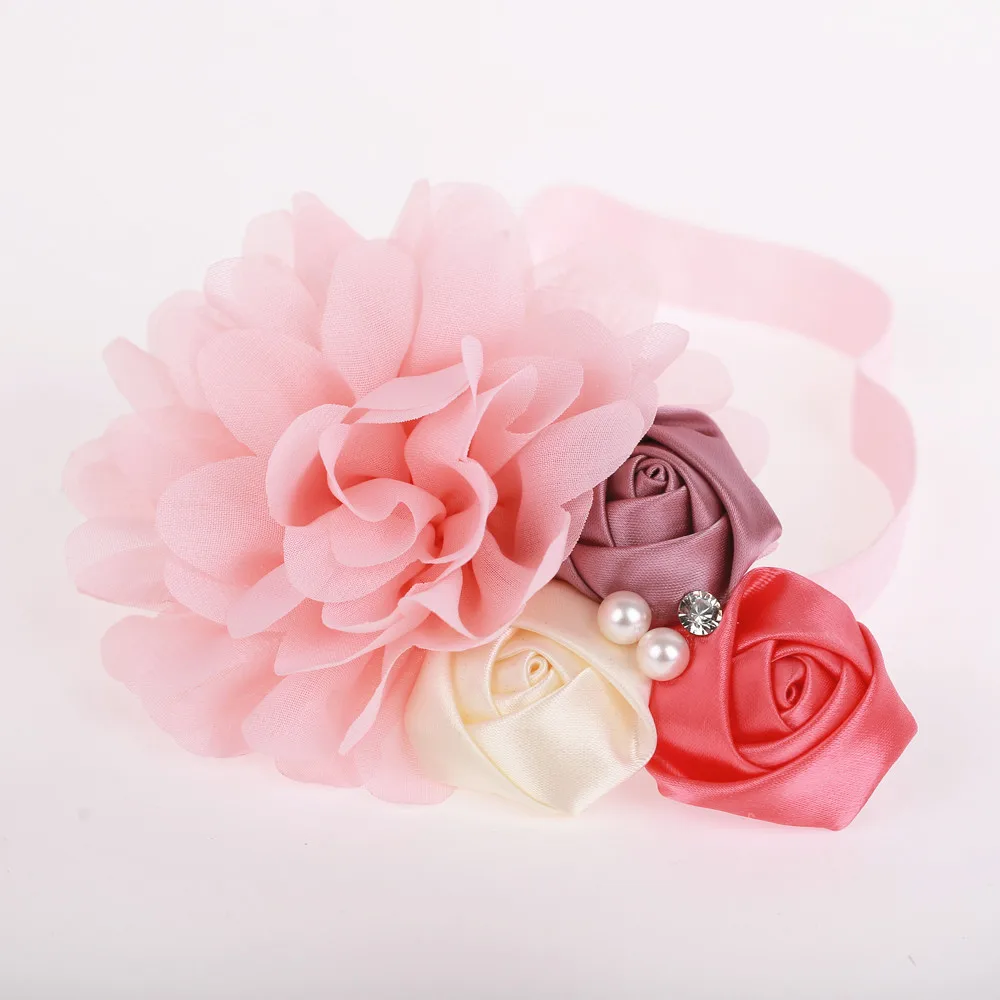 1 шт. шифоновый сатиновый розовый цветочный ободок для новорождённого ребенка
