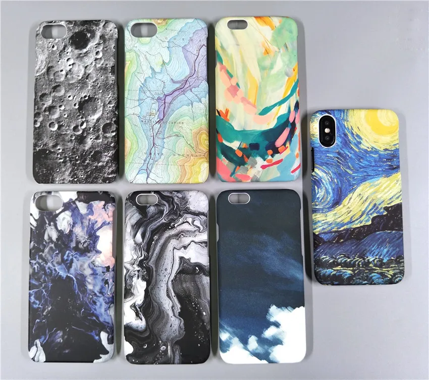 Модный мраморный чехол с изображением Луны и карты для iPhone X, 8, 7, 7 Plus, чехол с масляной окраской, ультра тонкий жесткий чехол для телефона, чехол для iPhone 5, 5S, 6, 6 S, 6Plus