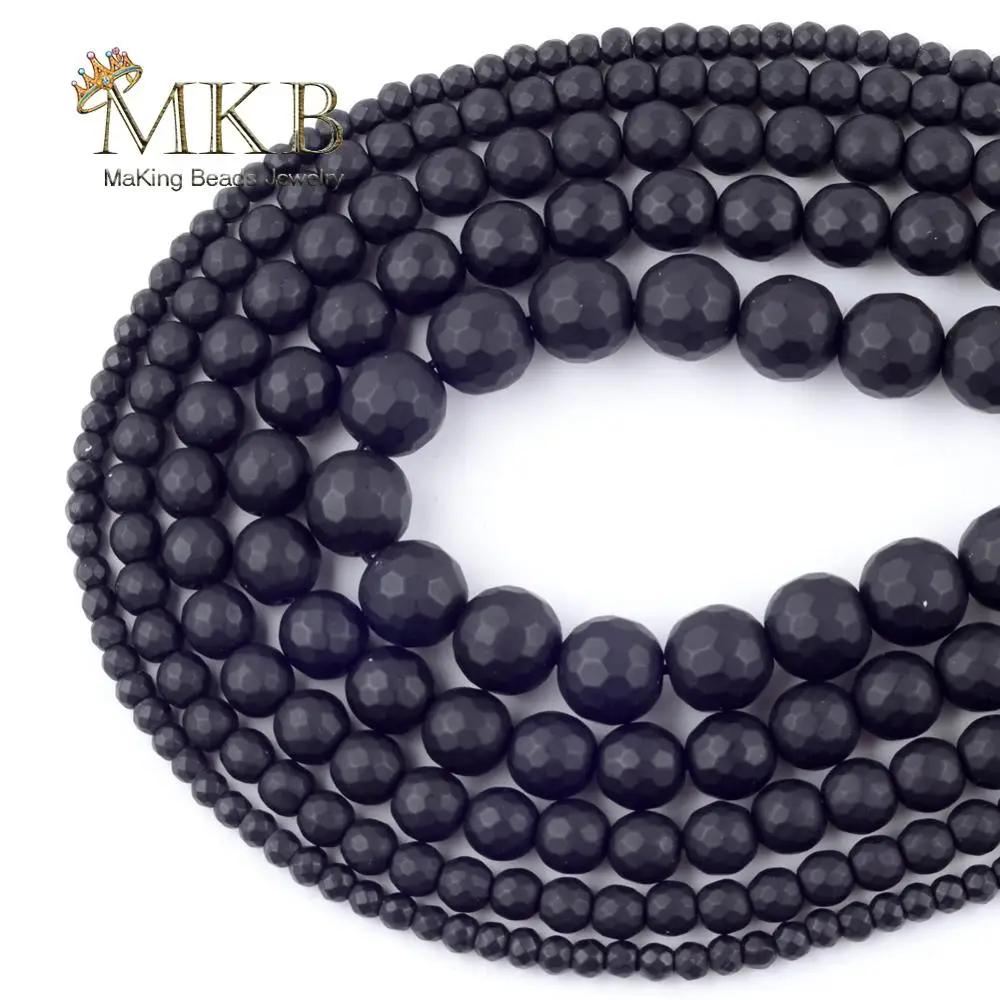 Бусины из натурального камня незамкнутые матовые черные Агаты Ониксовые шарики