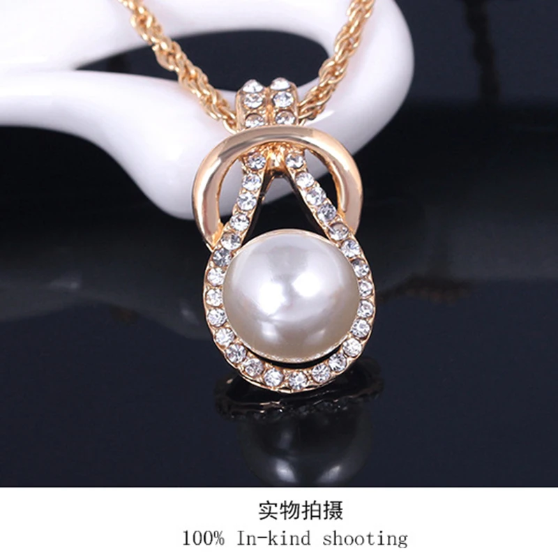 Classic retro pearl ladies fashion necklace set earrings gold pendant simple hot sale birthday jewelry 2019 new | Украшения и