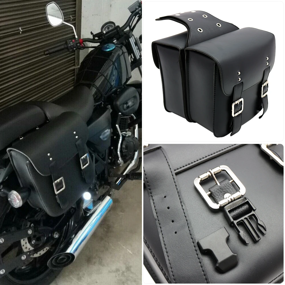 KYN 1 double motorcycle black double buckle saddle bag waterproof bicycle side storage fork tool kit PU leather side bag enlarge