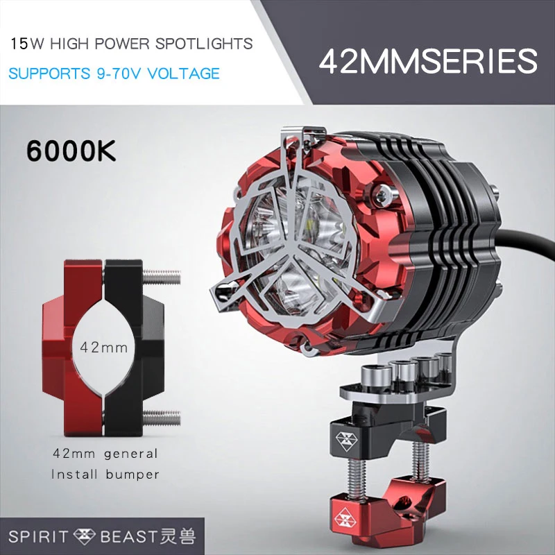 black with red 42mm Светодиодный прожектор для мотоцикла SPIRIT BEAST модифицированные Аксессуары Внешние фары вспомогательное освещение для мотора скутера AVT - Цвет: black with red 42mm