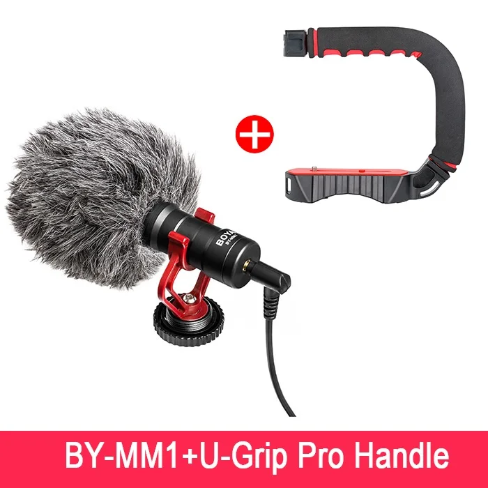 With U Grip Pro BOYA BY-MM1 Shotgun Камерный микрофон с Меховой ветрозащитой, интервью Микрофоны для iPhone 6 Samsung Huawei,микрофон для камеры Nikon Canon Sony DSLR Gopro,iphone microphone - Цвет: With U Grip Pro