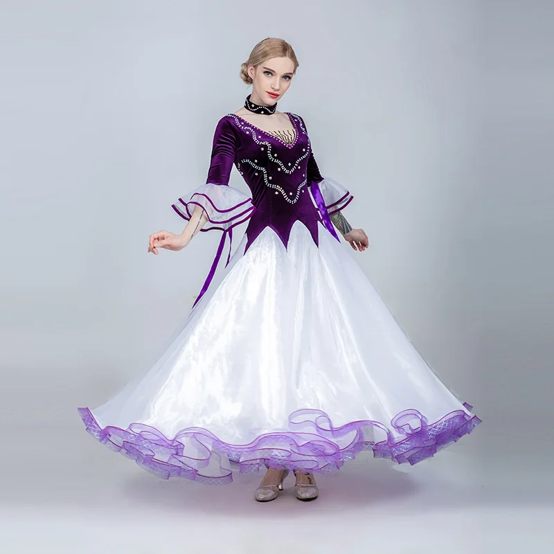 Purple Dress Высококачественное стандартное танцевальное платье для женщин, костюмы для вальса, платье с большим подолом для бальных танцев, танцевальная одежда для выступлений BL1730 - Цвет: Purple Dress