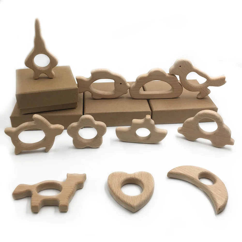 Mordedor de madera Natural hecho a mano para beb&eacute;, mordedor de beb&eacute; de haya org&aacute;nico, personalizado, colgante, respetuoso con el medio ambiente-1