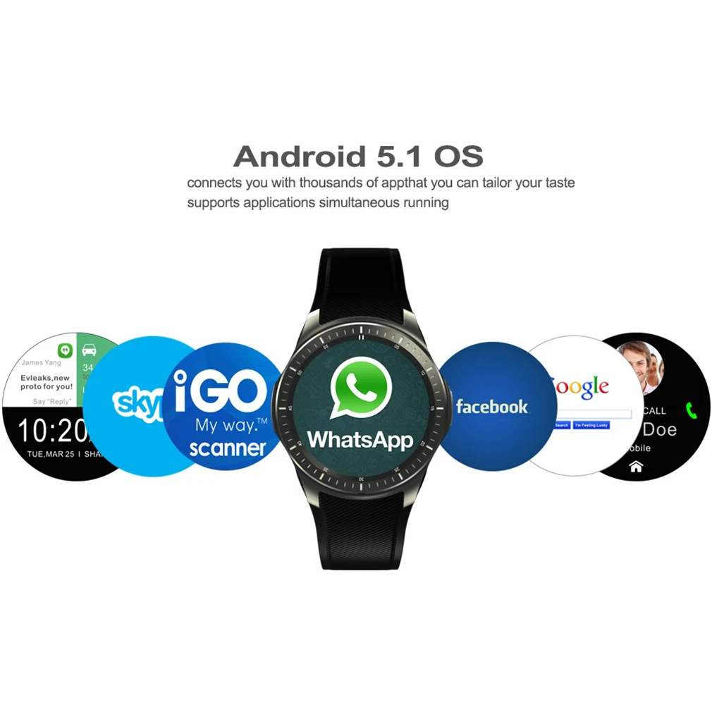 OUTAD W2 Android 7 0 Смарт часы 1 39 дюймов Сенсорный экран 512 Мб + 8 GB Quad Core монитор сна Анти