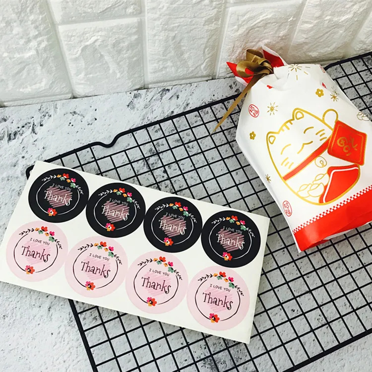 New Arrival 80Pcs/Lot Black White Pink Flower Thanks I LOVE YOU Sealing Label Kraft Sticker Baking DIY Gift Stickers M1001 | Дом и сад