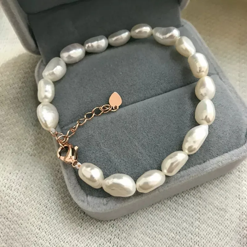 

frrshwater pearl white baroque 9-10mm bracelet 7.5inch wholesale beads nature gift