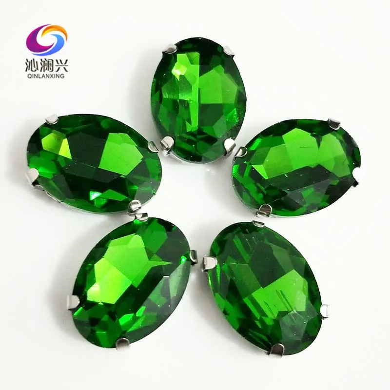 

Shiny Grass Green Oval Shape High Quality Glass Crystal Flatback Sew on Claw Rhinestones with Holes,Diy/Clothing Accessories