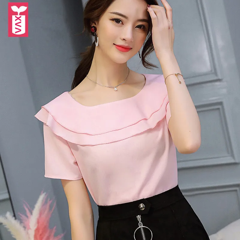 Прямая поставка 2018 Брендовые женские милые оборки офисные формальные шифоновые