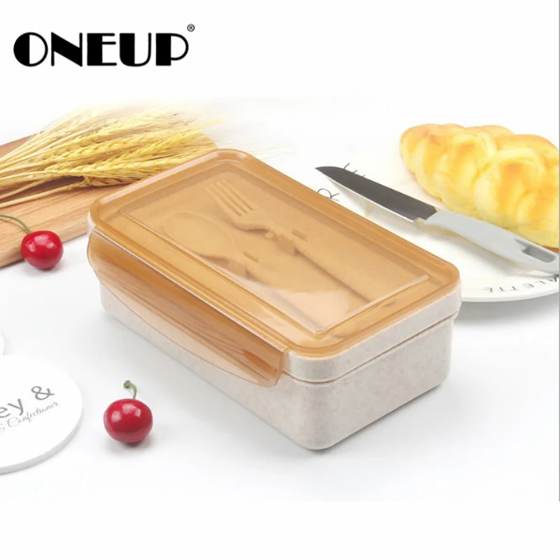 ONEUP Ланч-бокс из пшеничной соломы, коробка для бэнто с столовыми приборами, экологически чистый портативный контейнер для еды, для детей, для пикника, для школы, для микроволокна