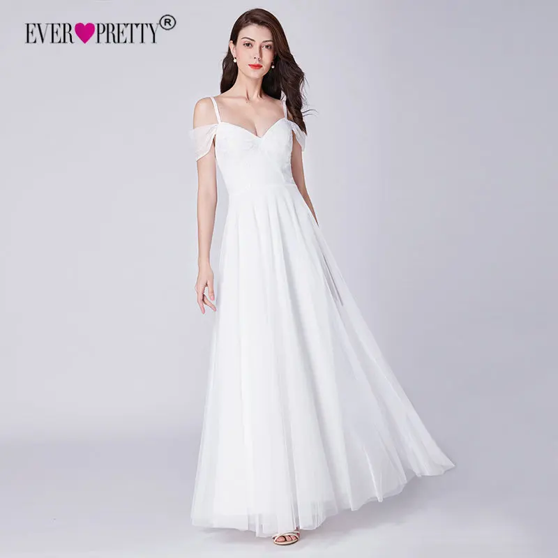 White Простое свадебное платье Ever Pretty EP07519WH элегантное кружевное свадебное платье трапециевидной формы с v-образным вырезом Свадебные платья с открытыми плечами Vestido De Bodas - Цвет: White