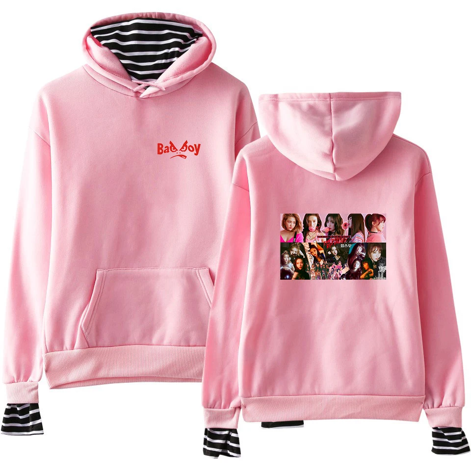 Красное бархатное модное худи Kpop с имитацией двух частей принтом женские новые