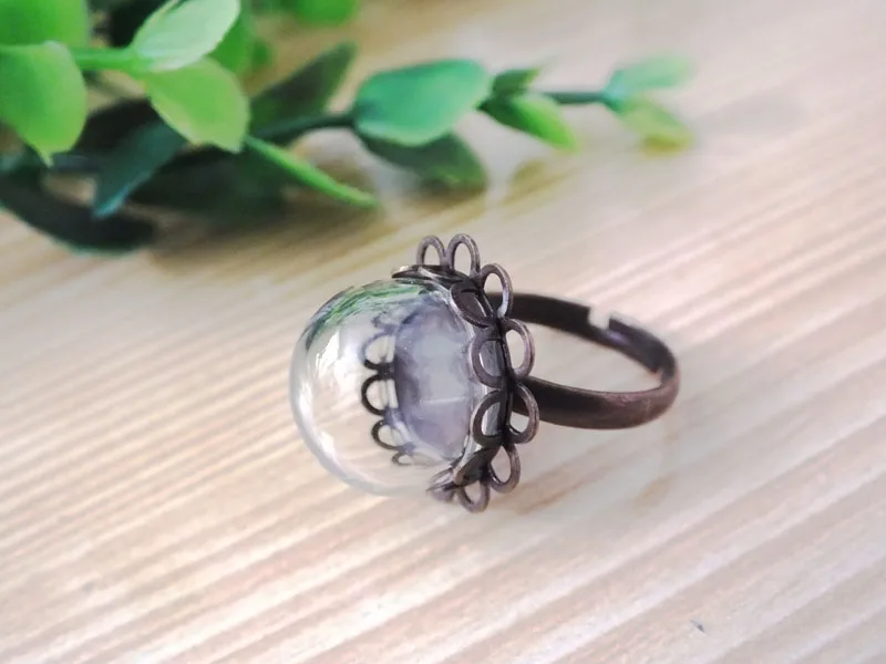 

5sets 15mm glass globe & bronze plated ring flower finding set glass global set glass vial glass cover jewelry findings