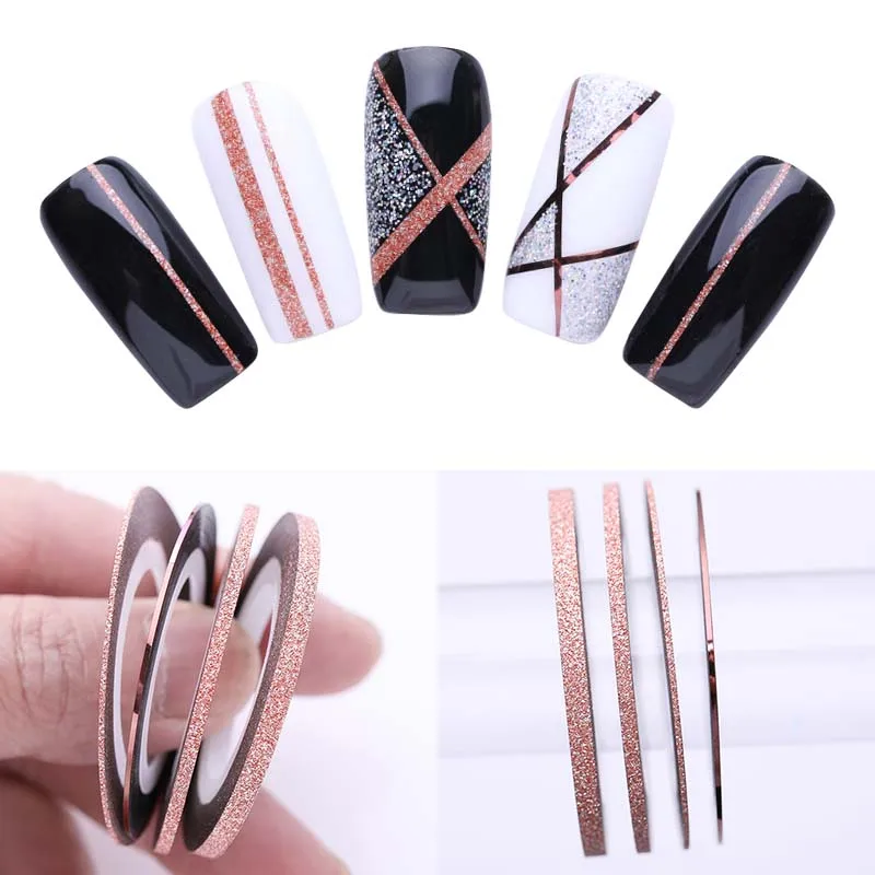 rose gold 3 шт ногтей Блеск Чередование ленты линия Золотой Серебряный цвет 1 мм 2 мм 3 мм наклейки для ногтей s дизайн ногтей DIY Советы наклейки украшения - Цвет: rose gold